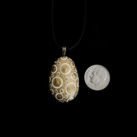 Hand Painted Dot Art Pendant. Gold with Parchment and Gold Spheres - Picture 10 of 16